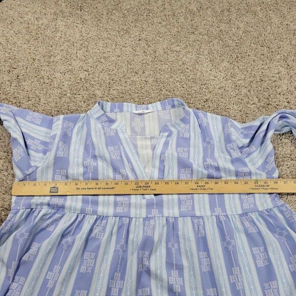 Michelle McDowell Dress Womens 2X Blue Geometric V Neck Pleat Bell Sleeve - Picture 3 of 8